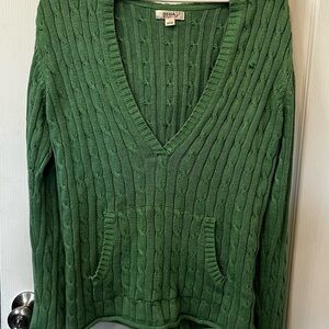 Old Navy Green Cable Knit Hoodie Sweater Size Large Cozy